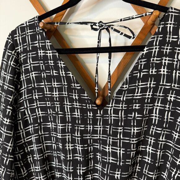 London Style Collection Black White Grid Print Tie Back Jumpsuit size 14‎ Large - Picture 3 of 11